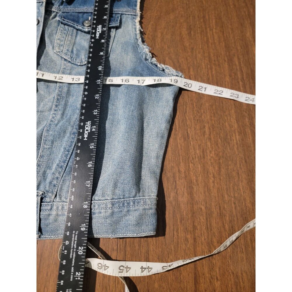 White Crow Denim Button Cropped Vest Cowgirl Rodeo Western Boho Beaded boho Ombr - Picture 13 of 14